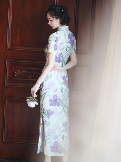 Iris flower Cheongsam Summer Qipao