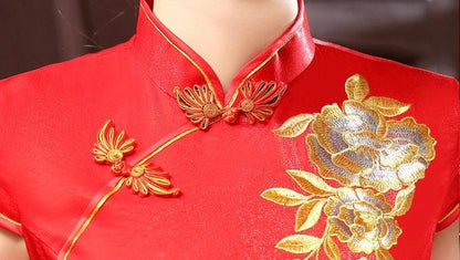 Red Tea Ceremony Cheongsam Phoenix Traditional Qipao