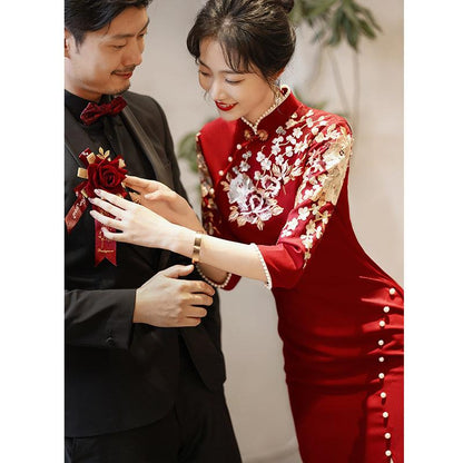 Wine Red Tea Ceremony Qipao Chinese Wedding