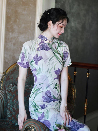 Iris flower Cheongsam Summer Qipao