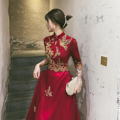 Tradition Tea ceremony Cheongsam Red Qipao