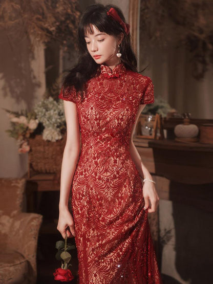 Handcrafted Chinese-Style Lace Qipao