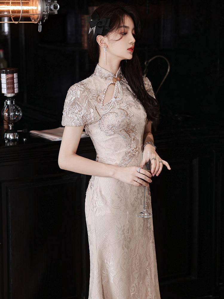 Gray Mermaid Dress Chinese-Style Wedding Cheongsam