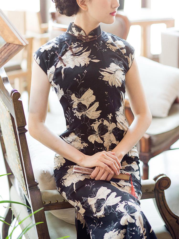 The Old Shanghai Style Cheongsam Chiffon Qipao Dress